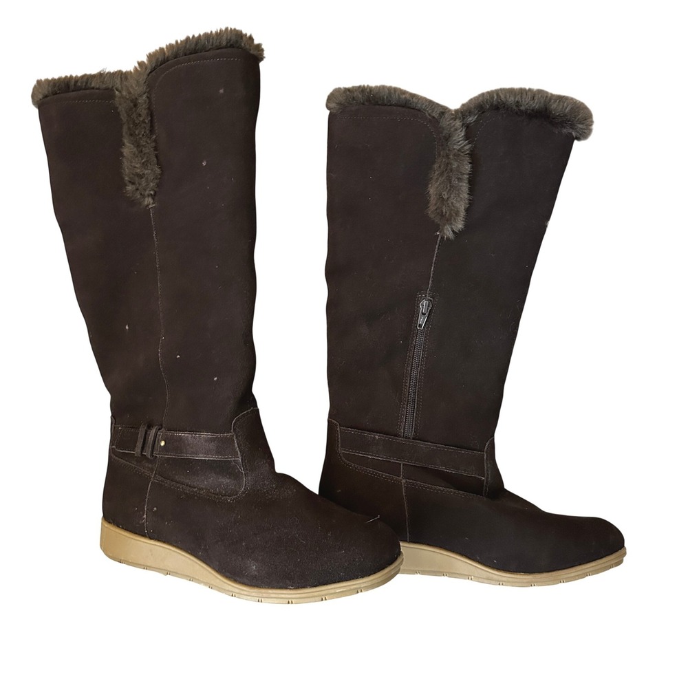 Lands' End Tall Winter Boots Womens 9D Brown‎ Suede Faux Fur Excellent